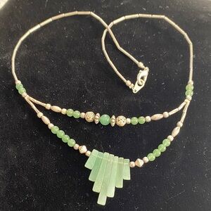 Elegant Green Stone and Silver Necklace